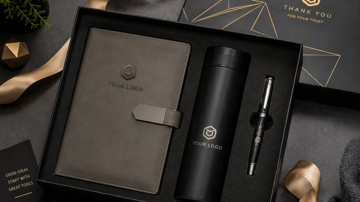 Gift set notebook, vacuum tumbler, dan pen metal