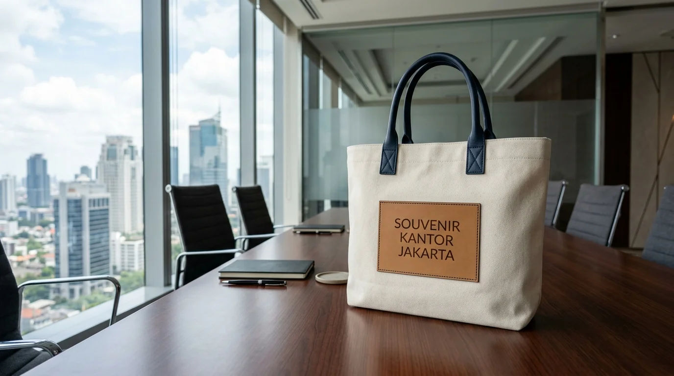 Goodie bag perusahaan custom bahan kanvas premium dengan cetak logo di Jakarta