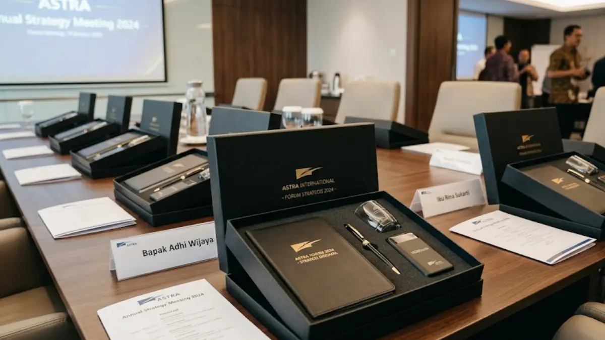 Souvenir kantor eksklusif disiapkan untuk acara meeting formal perusahaan